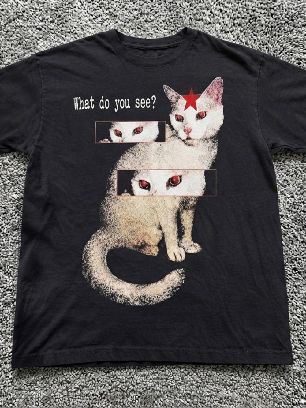 Black Cat Graphic Tee with Red Accent Y2K